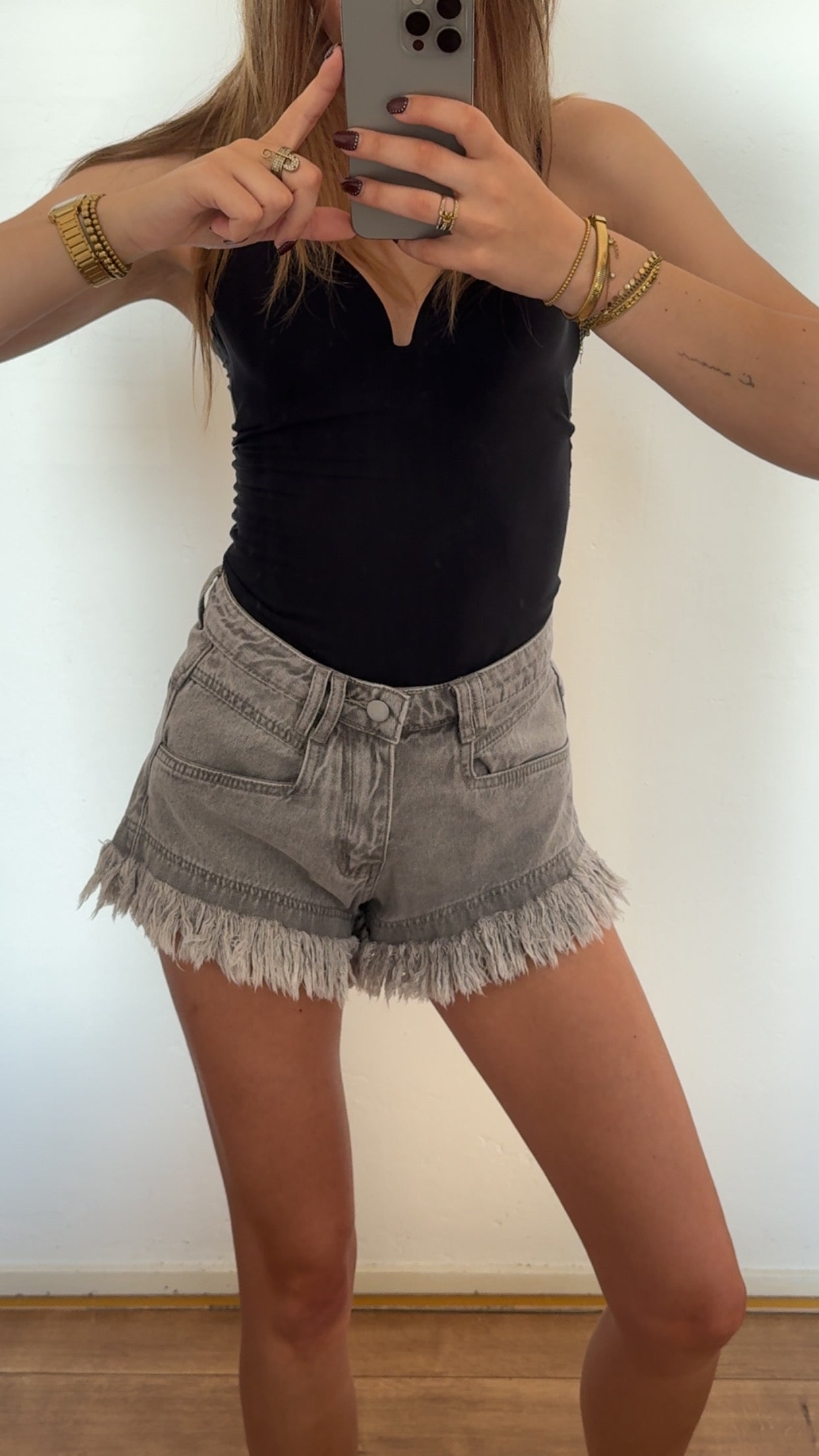 Fringe denim short