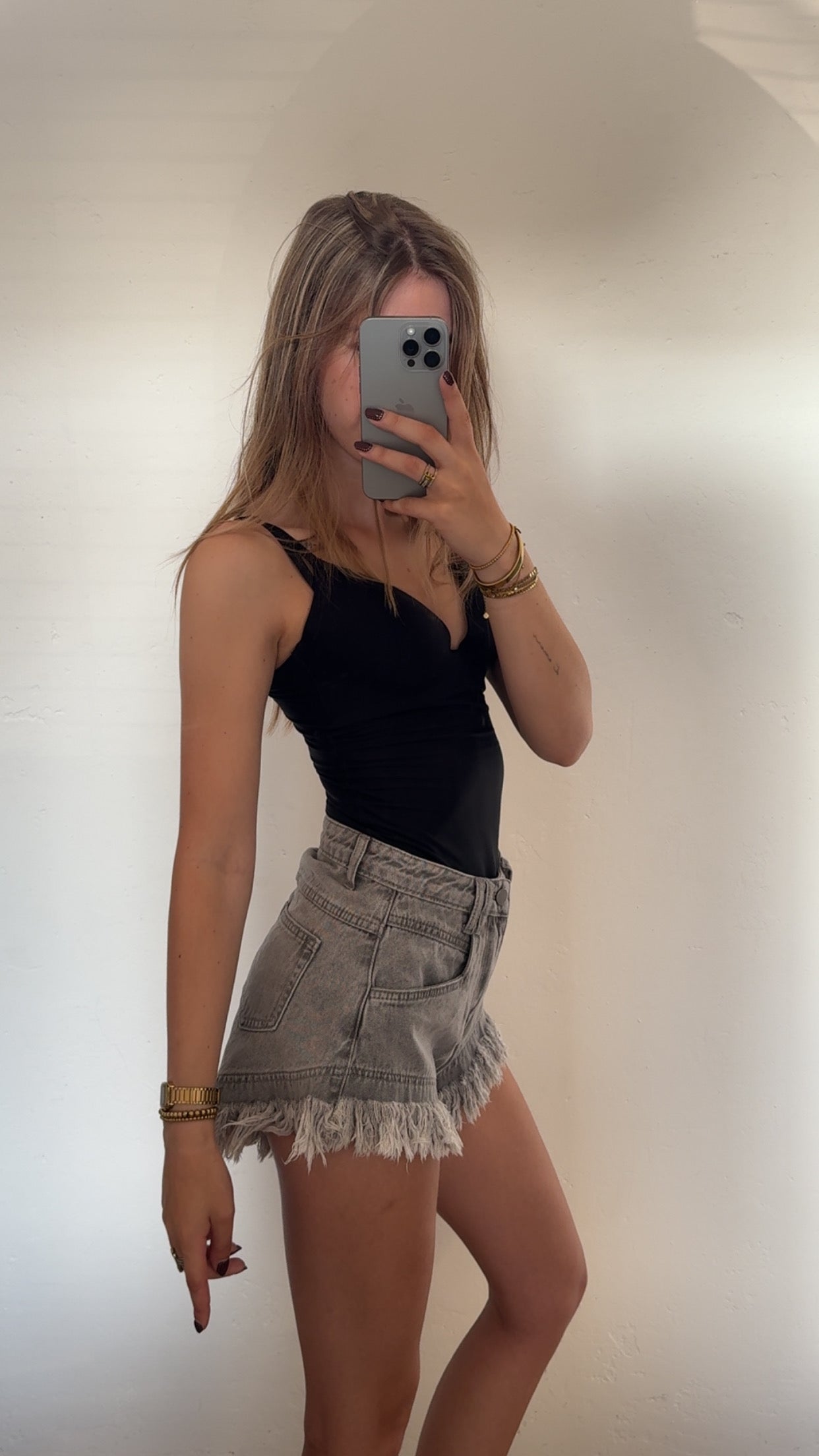 Fringe denim short