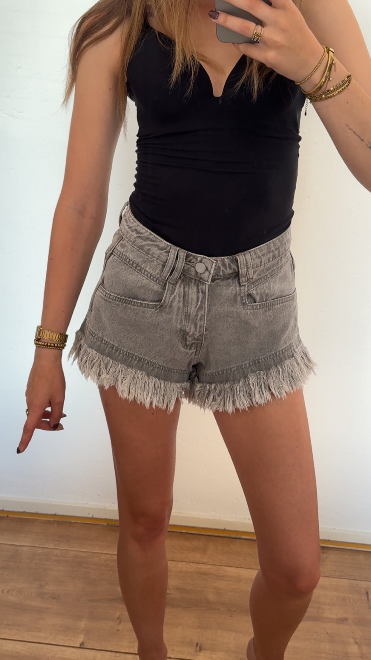 Fringe denim short